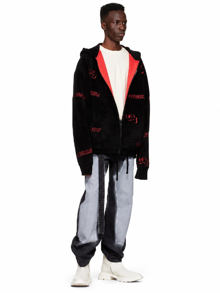 We11done Y2k All-Over Multi-Logo Zip-Up Hoodie Black / Red - Size L Heavyweight